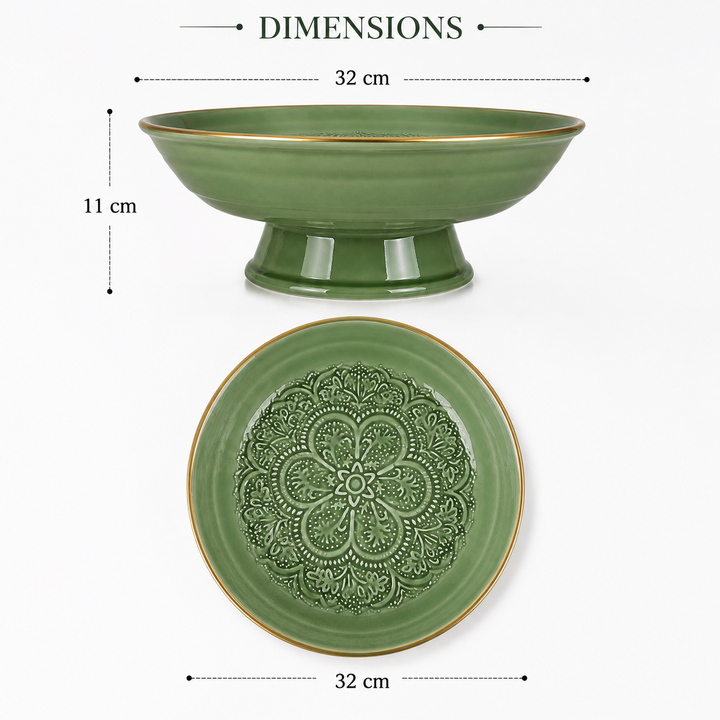 Green Ceramic Finish Cake Stand 12.5 Inch with Embossed Design