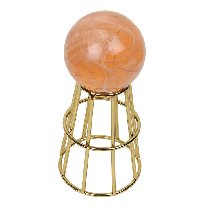 Crystal Orbs Pedestal with Peach Ball – Timeless Glow & Elegant Design
