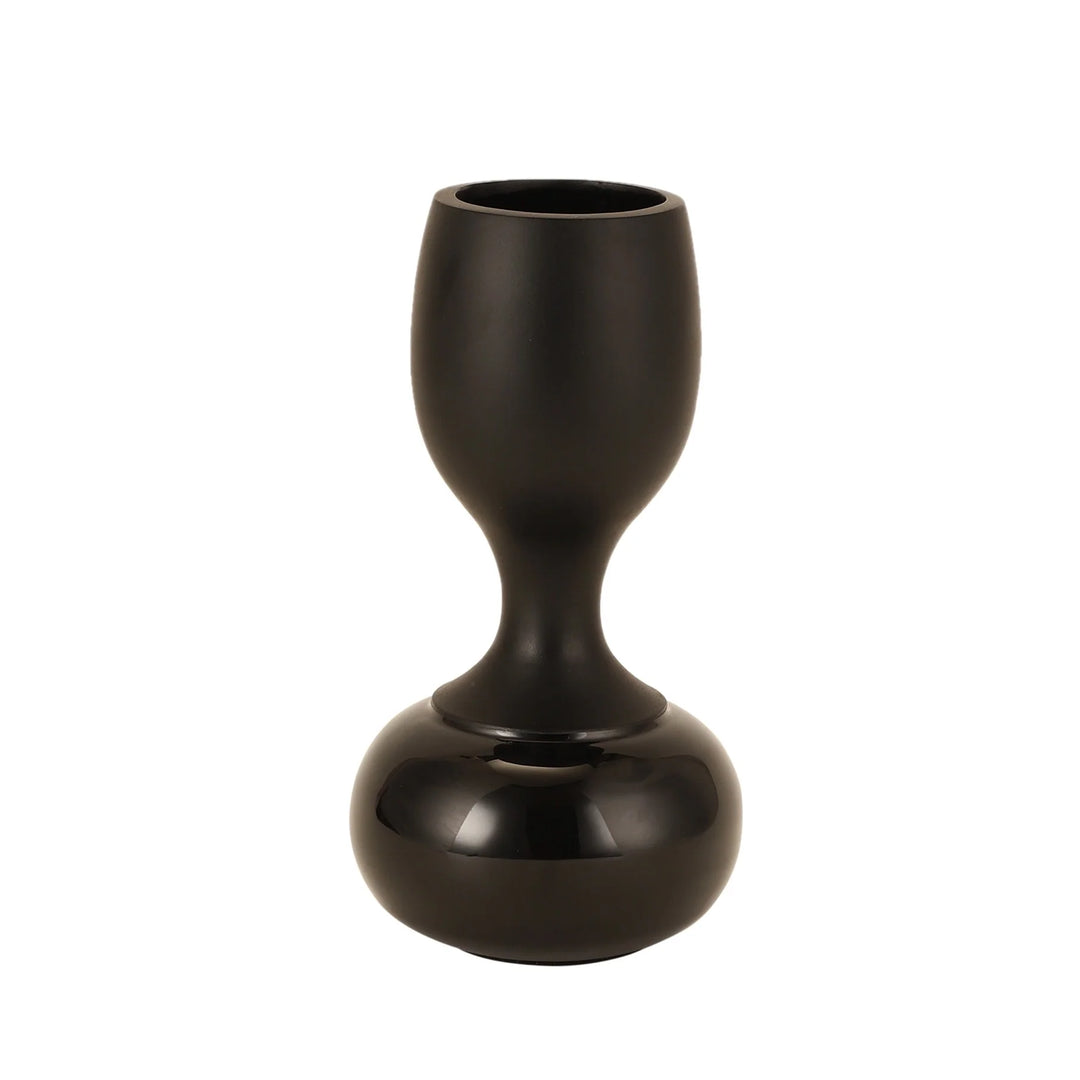 Chalice Enamel Vase – Elegant Black & Peach Glossy Enamel Design