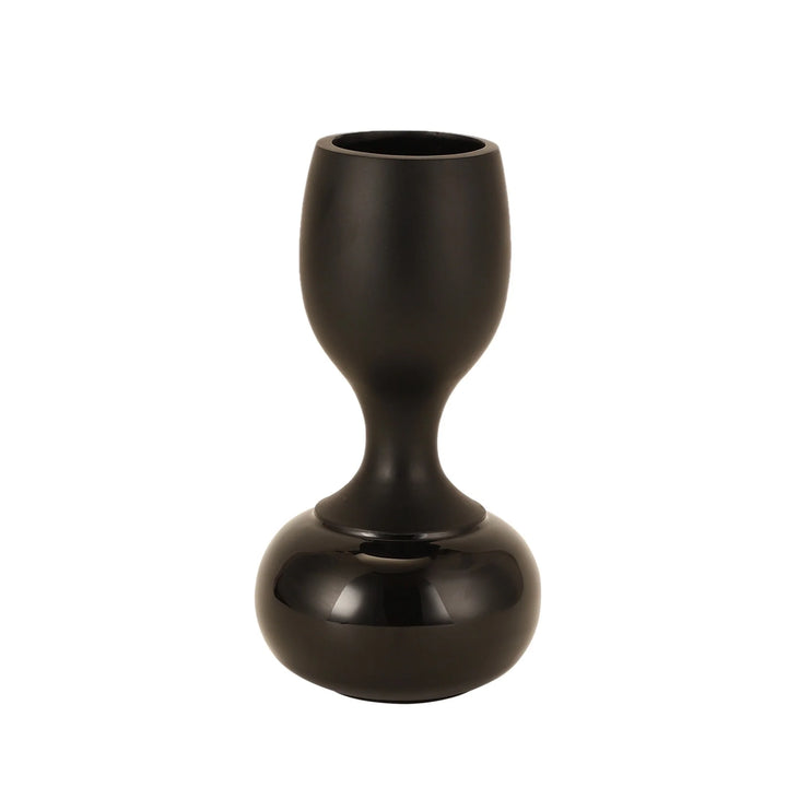 Chalice Enamel Vase – Elegant Black & Peach Glossy Enamel Design