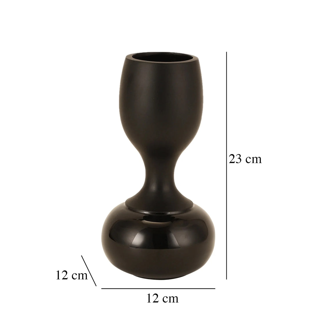 Chalice Enamel Vase – Elegant Black & Peach Glossy Enamel Design