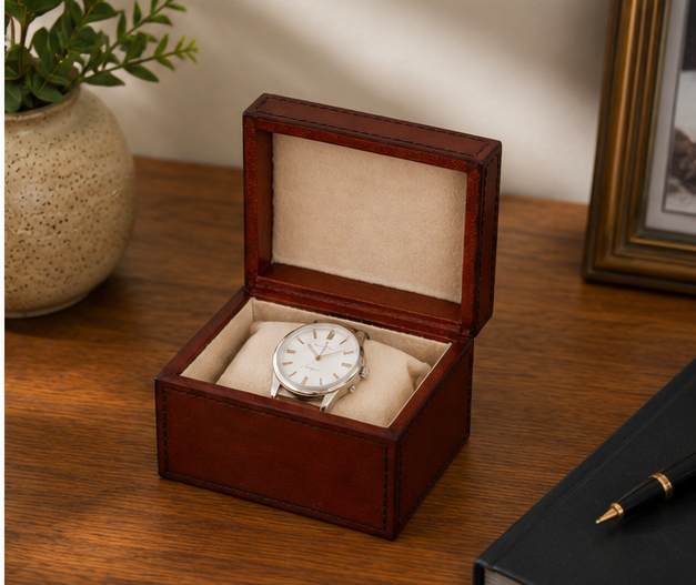 Exquisite Tan Leather Single Watch Box Elegant and Secure Storage